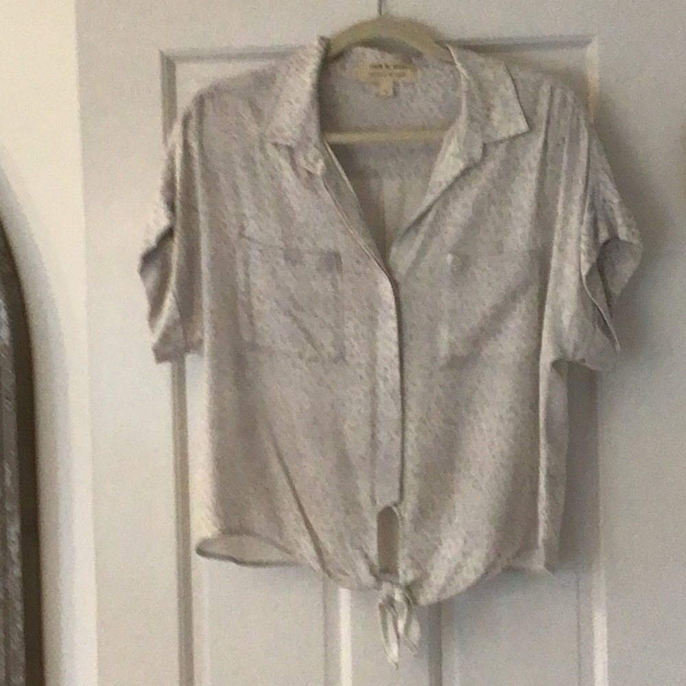 Light Taupe Short-Sleeve Tie-Front Blouse - Women
